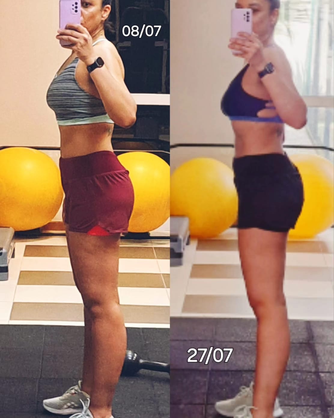 Aluna antes, em 8 de julho, e depois, em 27 de julho