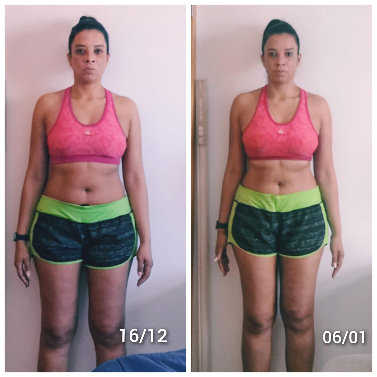 Aluna antes, em 16 de dezembro, e depois, em 6 de janeiro